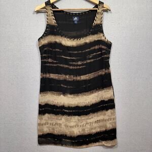 Authentic Icon Brown Laced Dress M Sleeveless Black Beige Stripe Boho Statement